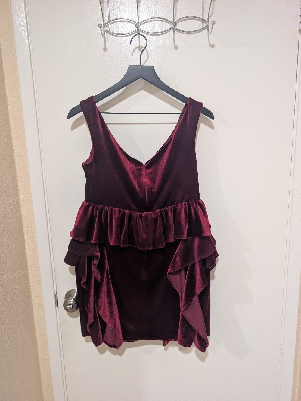 ASOS Red Velvet Peplum Ruffle Mini Dress - Picture 8 of 14